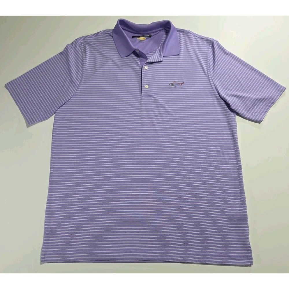 Greg Norman Men's Shirt Play Dry Short Sleeve Golf Purple Striped Size Large